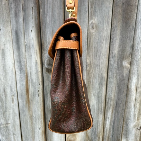 Etro Vintage Paisley Top Handle Messenger Crossbody Bag Brown - Picture 14 of 16